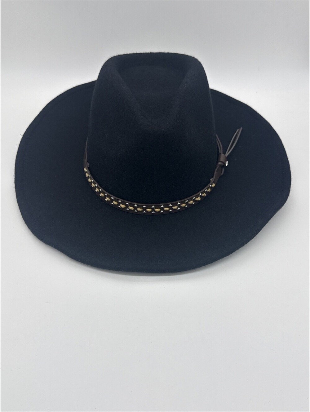 House of Harlow 1960 Black Wool Fedora Hat Studded Leather Band Nicole Richie